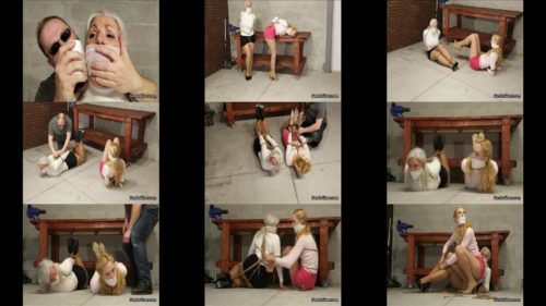 Secretary MILF Sandra Silvers & Ariel Anderssen Duo G Gagged secretaries  Sandra Silvers and  Ariel Anderssen  bounded with ropes  . They have  a bandanna stuffed in their mouths and the crotch ropesagged on Screen, Left Tied in the Warehouse