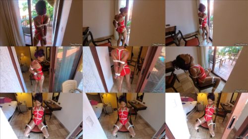 Ebony Goddess Cupcake Sinclair  is tied her all up tight with ropes and put her on display in our balcony window -  Real Time Bondage - Mexico Trip