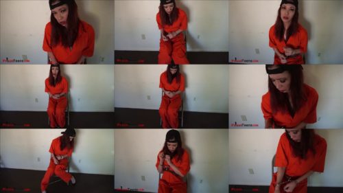  Cuffs bondage - Arrested Lily is handcuffed and shackled by the female officer in jumpsuit - Bondage play in prison