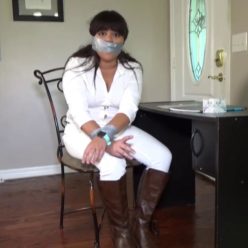 Bound Vanessa Luxx is taped gagged with duct tape - Cocky hawaiian blabber mouth taped and gagged