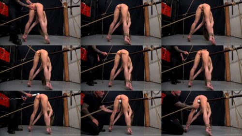 Rope bondage - Chrissy Marie is bound over bamboo and suspended - Take punishment!