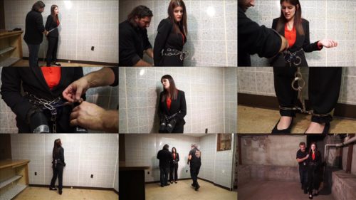 Michele James is arrested with handcuffs and leg shackles at her office part 2 of 2 - Metal bondage