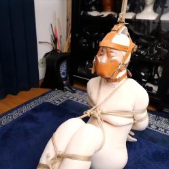 Partially suspended reverse hogtie - Mistress Chiaki ties lady Hinako in strict medical rope bondage in Zentai suit and muzzle mask - Super strict hogtie with medical restraints