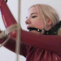 Rope bondage - Vanessa is gagged and bound with ropes in latex - Red Desire - Rope marks