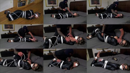 Rope bondage - Catwoman Chrissy Marie gets catnipped! -Catwoman tied up with ropes and cleave gagged - She struggles furiously 