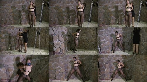 Metal Bondage - Rachel Adams is gag changed to stuffing and wrapped - In the dungeon part 2 of 3