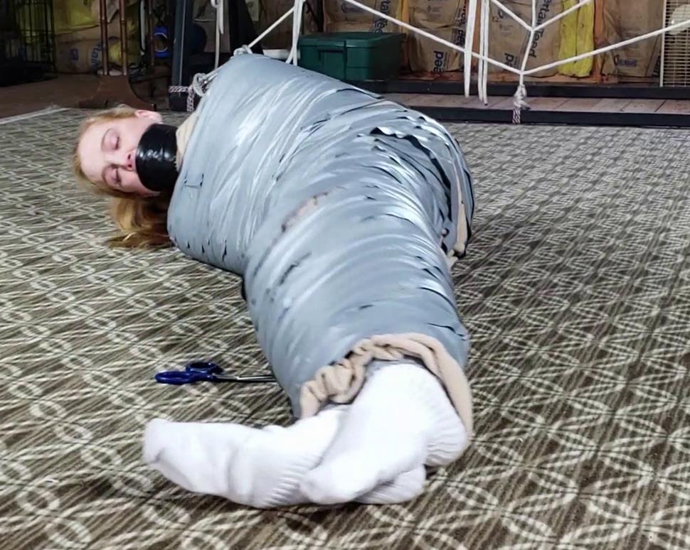 Mummification Bondage - Ariel Anderssen is Mummified to Pay Off Husband’s Debt! - Ariel go ballistic, screaming into the gag and struggling!