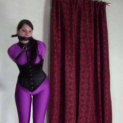Paige Erin Turner Bondage – Purple Catsuit and Leather Armbinder - Leather Bondage