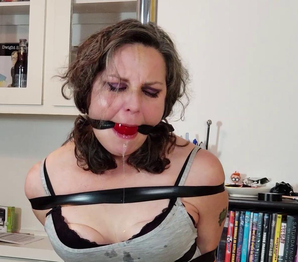 Tape Bondage - Genevieve taped to a pole with brutally tight tape cleave gag - Won’t Drool Over Our Daughter’s Friends Anymore