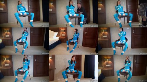 Rope Bondage - Cobie is Tied to a Chair.. Bound In Blue - Cobie is amazing with ball gag and ropes - Drooling
