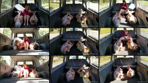 Female Bondage - Milf Sandra Silvers and Whitney Morgan Hogtied in Heels, Get a Surprise Van Ride - Part 2