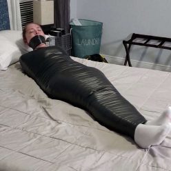 Mummification - Tape Bondage - Rachel Adams is Wrapped and Helpless - Very sticky predicament! - Cinched and Secured