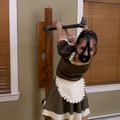 Rachel vs. Maid Storage - Leather trainer gag, rope,rubber for strict bondage
