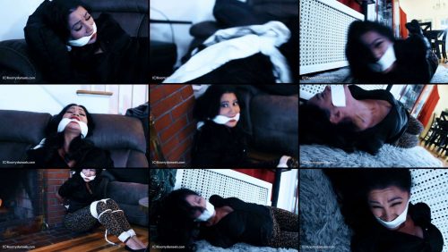 Rope Bondage - Bound Enchantress Sahrye: Caught Undercover Complete - Cleave gag,rope for hogtied and tape gagged with strips of white tape