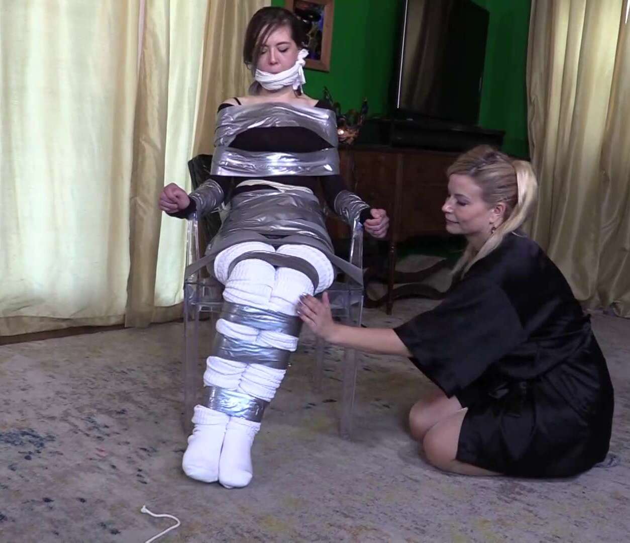 Female Bondage - Cutie Kai is Tied & taped in her socks - Borntobebound