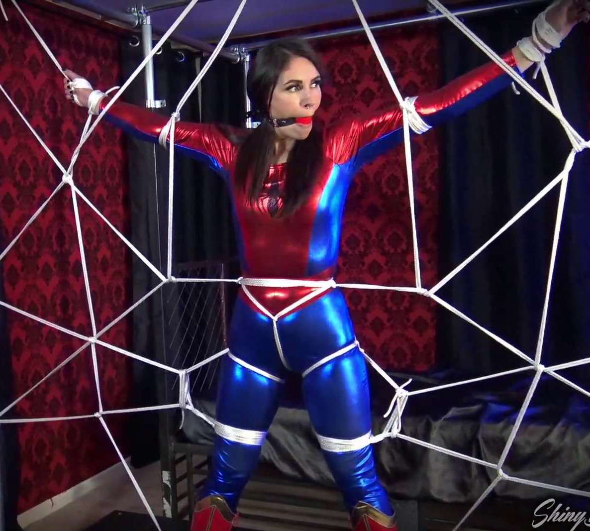 Rope Bondage - Spidergirl struggles hard!!! - Spidergirl Caught in Her Web