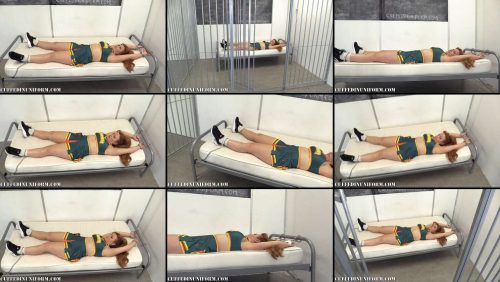 Bondage-loving Lisa with 4 pairs of cuffs on the bed! - Cheerleader Lisa Scott - Cuffedinuniform