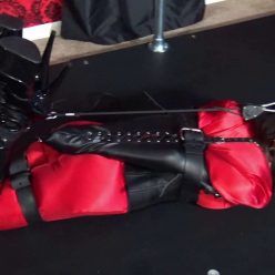 Leather Bondage - Helplessly Hogtied in Leather