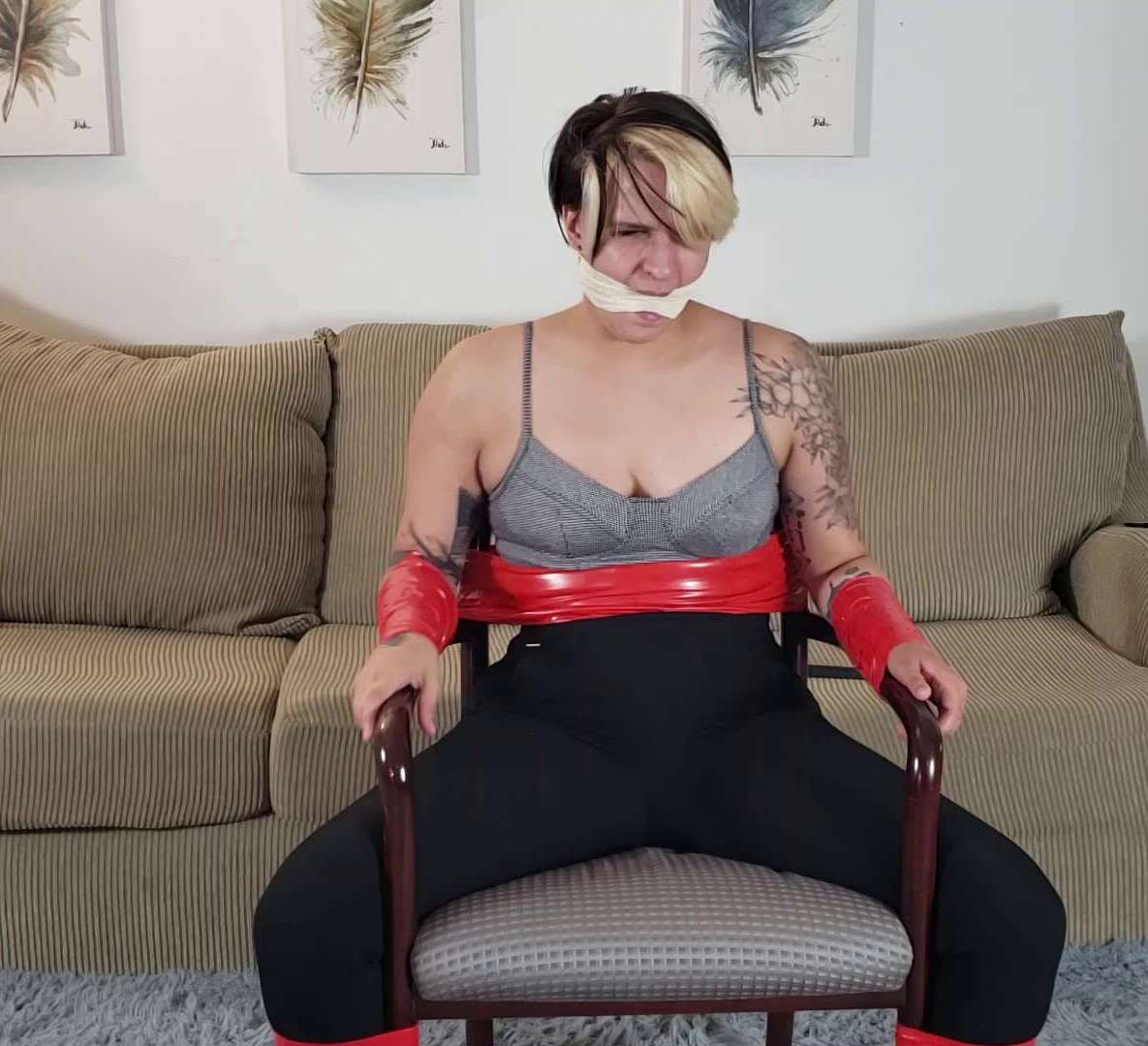 Tape Bondage - Rosie Gagged Again and Again! - Cinched and Secured