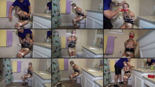 Rope Bondage - Housewife kept bound and gagged in the bathroom - GNDBondage