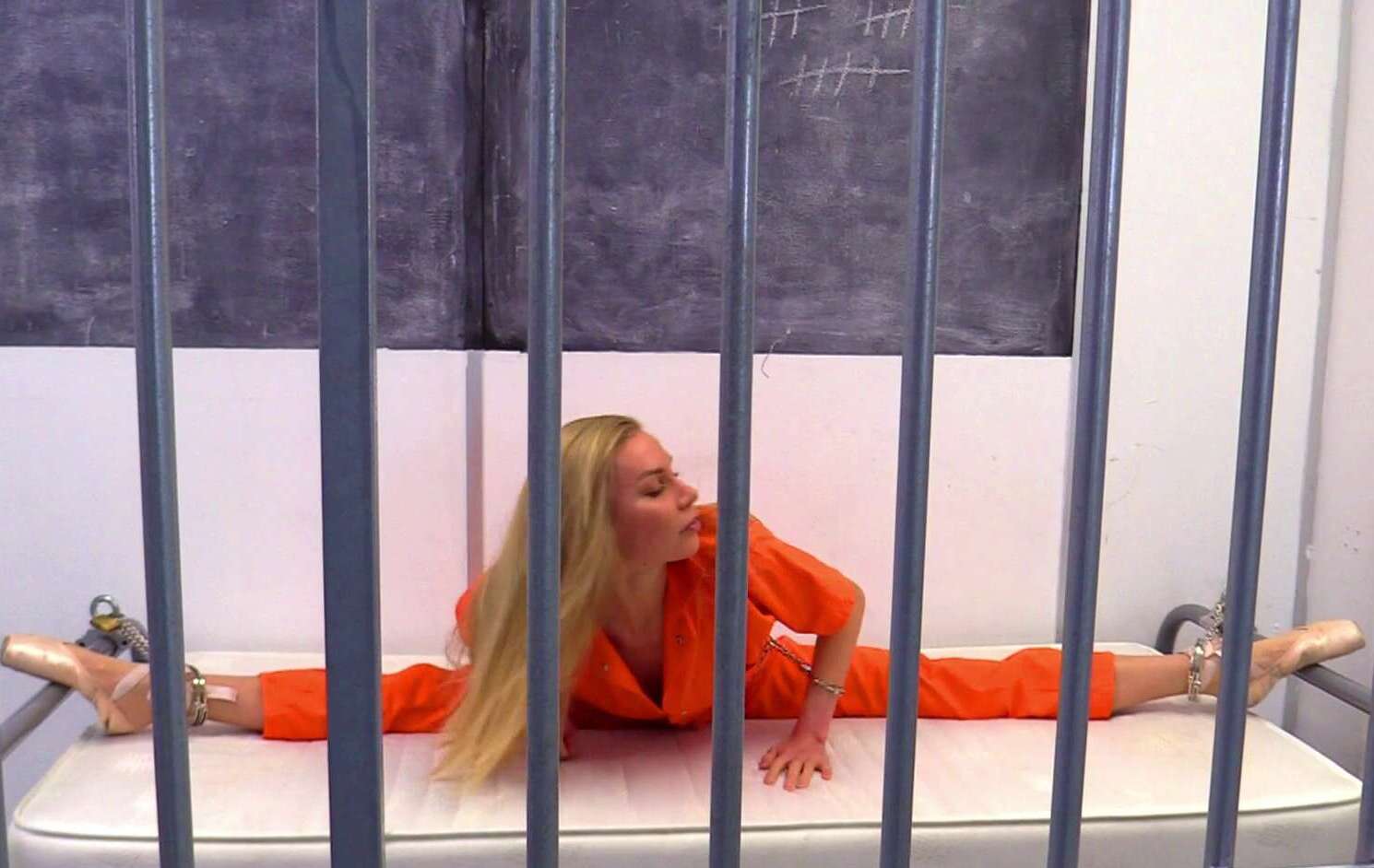 Ballet Sub Ella in prison - CuffedInUniform - Metal Bondage