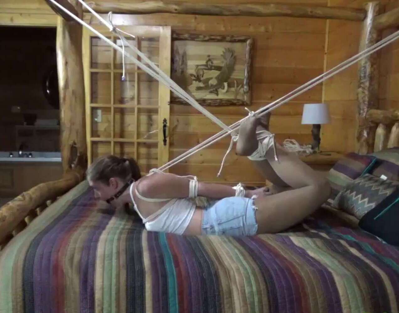 Rachel Adams Brutal Hogtie on the Bed - Rope Bondage