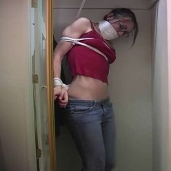 Baby Sitter tied up, gagged, and stashed in the closet - Rope Bondage