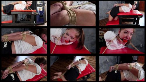 Rachel finds some volleyball clothing and instead of a spanking, she gets hogtied