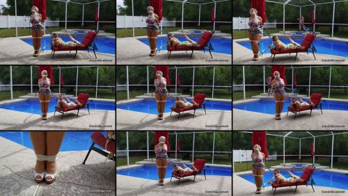 Tied by the Pool Guy, Swimsuited Damsel Duo - Pole-tied and Hogtied - Struggle in the Sun!