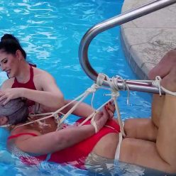 A Beautiful Day For A Dip in the Pool, Sandra Silvers and Caroline Pierce - Lesbian Bondage